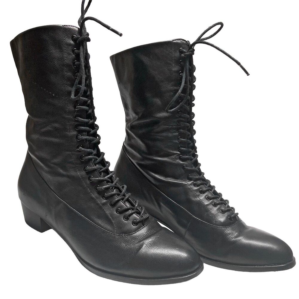 Memery Vintage Style 1910s Everyday Lace-up Ruth Boots EU 41 US 10 Black Leather